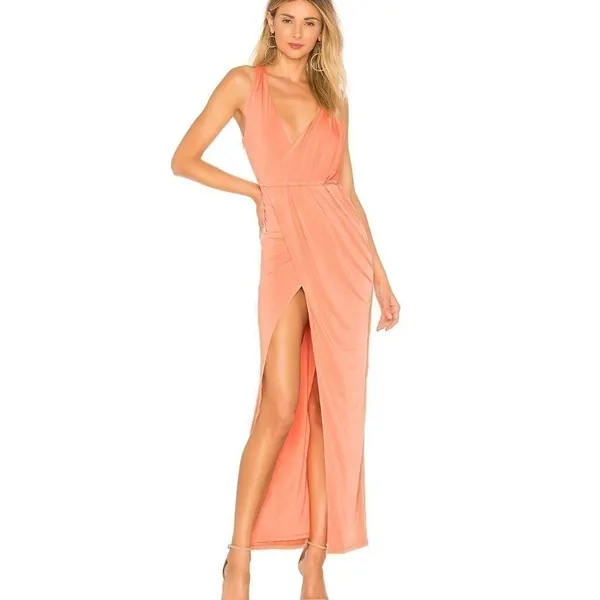 Revolve NBD Sangria Gown XXS‎ Sherbert Orange Wrap Front Slit Sleeveless Formal - Image 11