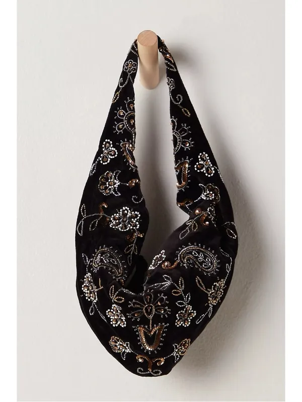 Free People Bohemian Witchy Nashville Nights Beaded Velvet Bag Black NWT Evening - Image 6