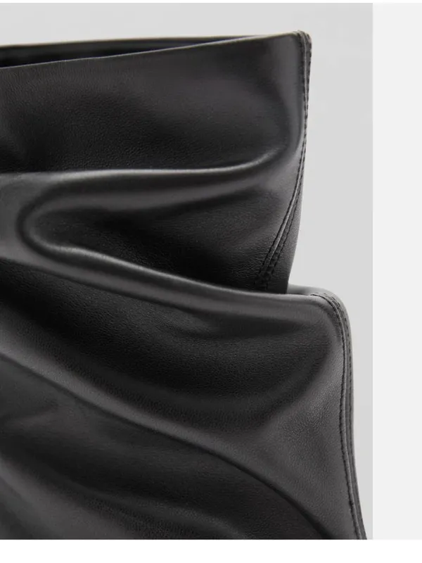 Nwt Mango Mng Black Asa Slouchy Leather Kitten Heel Ankle Boots Bootie Eu39 Us 9 - Image 6