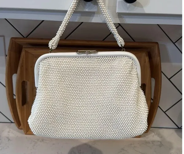 1950s Beaded Reversible Purse Vintage Top Handle Handbag Mid Century cottagecore - Image 6