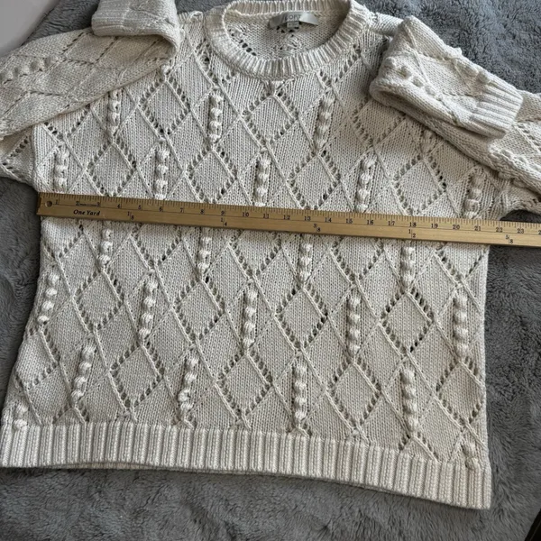 Ann Taylor LOFT‎ Bobble Sweater Womens Size Medium Ivory Diamond Open Knit - Image 9