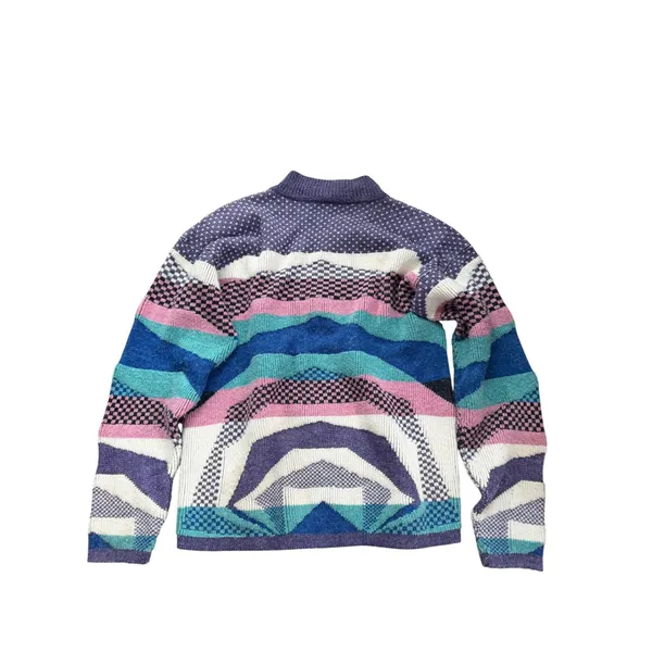 Vintage Keren Abstract Mock Neck Sweater Purple‎ Teal Grannycore Made in USA M - Image 2