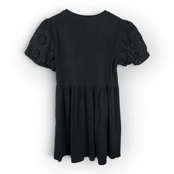 Avec Les Filles Black Eyelet Puff Sleeve Babydoll Peplum Mini Dress Size Small - Image 2