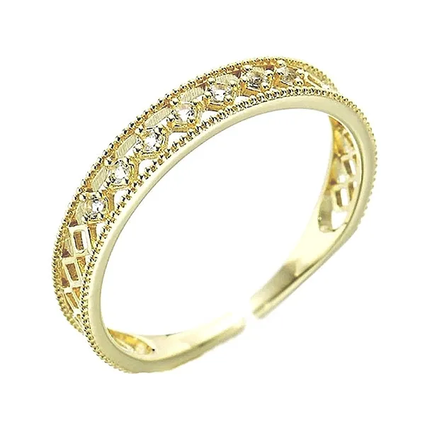 14k Gold Plated S925‎ Hollow Simulated Diamond Ring, Adjustable - Image 5
