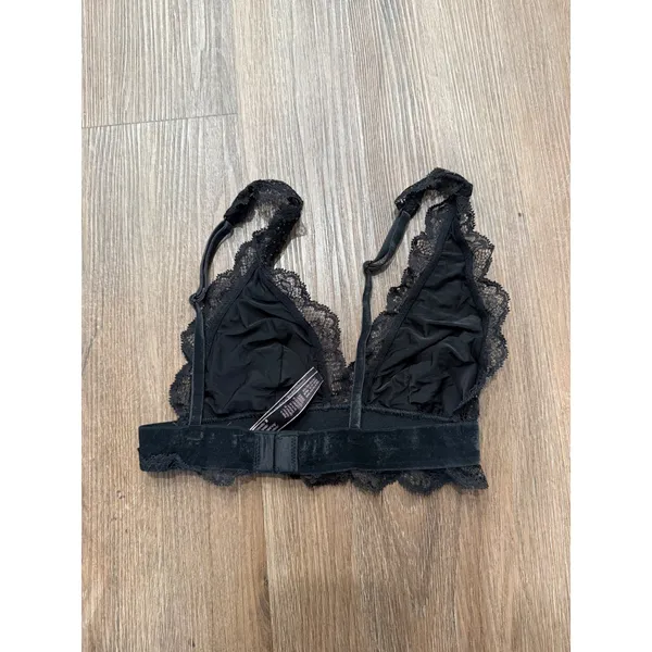 Victorias Secret Black Lace Velvet Metallic Shimmer Bralette XS Black‎ B70 A70 - Image 4