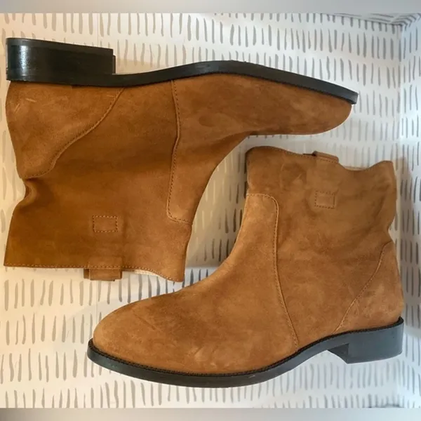 Lands End Womens Cognac Brown Suede Slouchy Ankle Boots Low Block Heel‎ Size 8.5 - Image 7