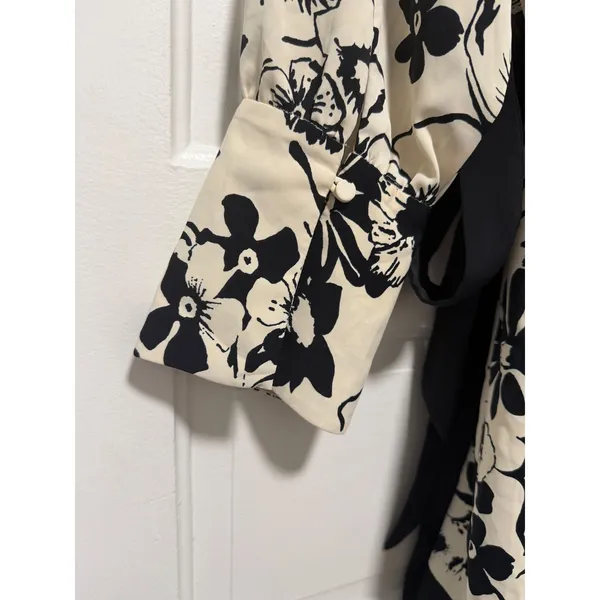 Abercrombie & Fitch Womens Black Cream Floral Wrap Mini Dress Long‎ Sleeve - Image 5