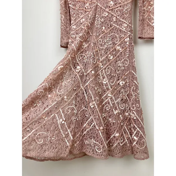 Adrianna Papell Sequin Beaded Boat Neck Dress Cocktail Rose Quartz US 4 NWT - Image 16