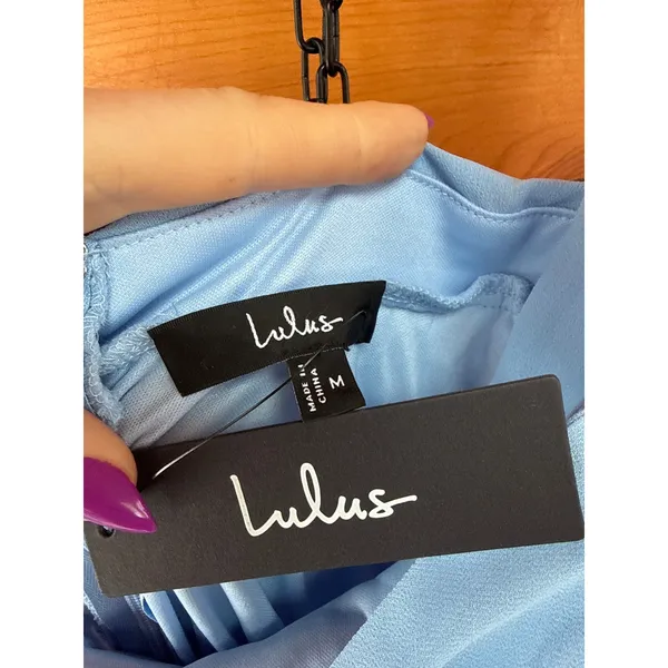 NWT Lulus Celebratory Allure Powder Blue Pleated Backless Maxi Dress Wedding M - Image 8