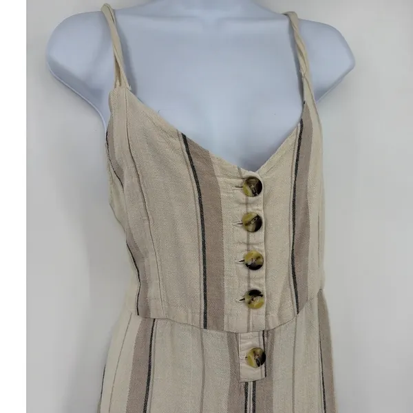 Indigo Rein Linen Blend Womens Jumpsuit Sz L Boho Coastal Stripe Resort Euro - Image 3