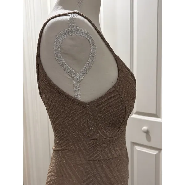 Privy Gold Mesh Padded Sequin Bodycon Keyhole Dress Party Cocktail Sleeveless XS - Image 13
