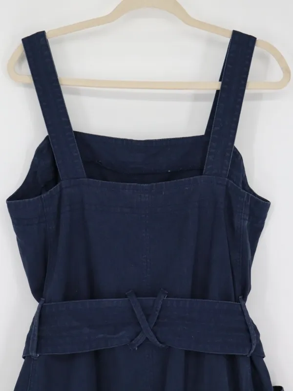 Everlane Denim Apron Midi Dress Women’s Large Navy Organic Cotton Belted Pockets - Image 10