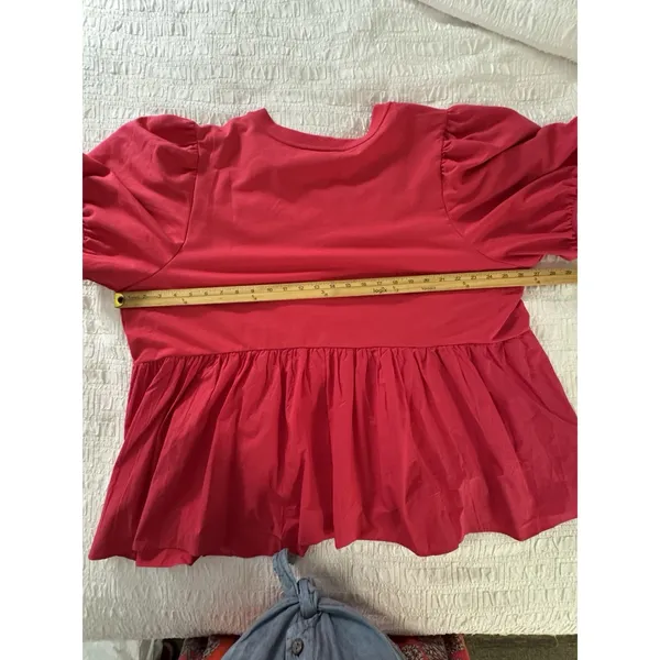 English Factory crew neckline voluminous puff sleeves Peplum Waist Size 3X - Image 8