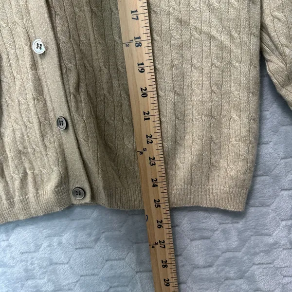 Vtg Mondi Women Cardigan Beige L 100% 2-Ply‎ Cashmere Cable Knit Quiet Luxury - Image 6