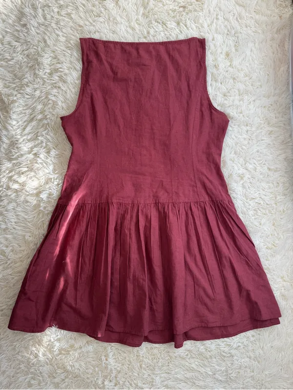NWT ASOS Linen Blend Drop Waist Mini Dress Burgundy Size 10 - Image 3
