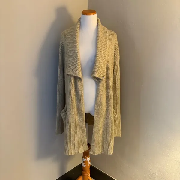 Judy Blue Chunky Knit‎ Open Front Cardigan Sweater Beige Wool Blend Medium/Large - Image 2