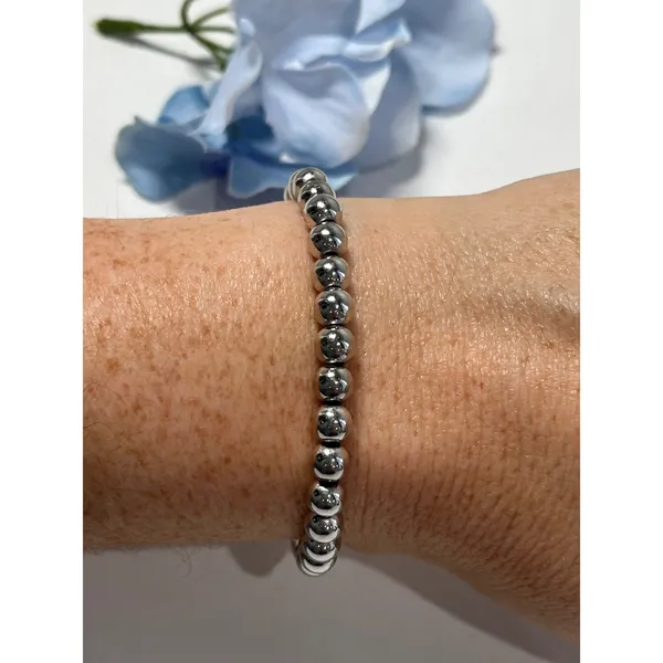 Silver Tone Beaded Stretchy Bracelet‎ 6mm Tarnish Resistant Stainless Steel - Image 4