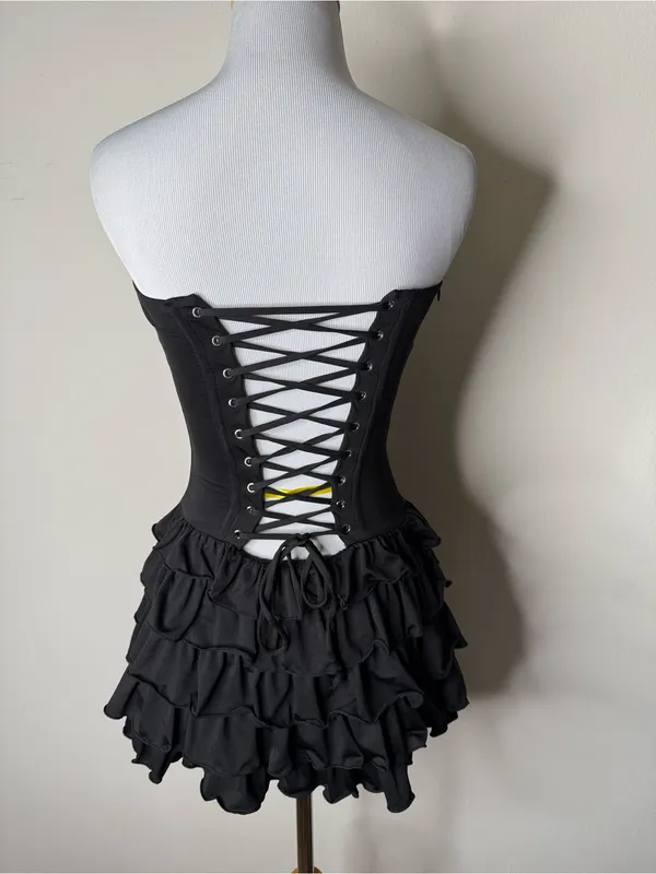 Outcast Black Ruffle Strapless Corset Lace Up Mini Dress - Image 8
