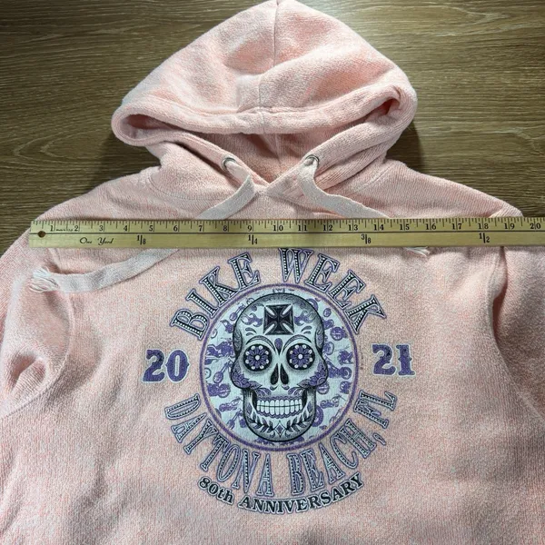 Bike Week Daytona Beach Hoodie Women's Small Pink Skull Graphic Pullover Cozy - Image 6