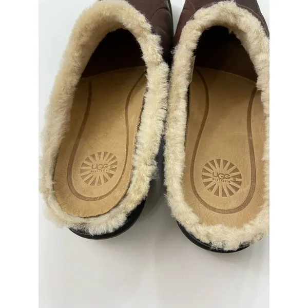 UGG Leather Fur trim mules size 7 - Image 4