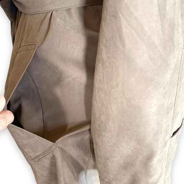Vintage 90s London Fog Tan Faux Suede Belted Trench‎ Coat Women’s Size 6 Classic - Image 8