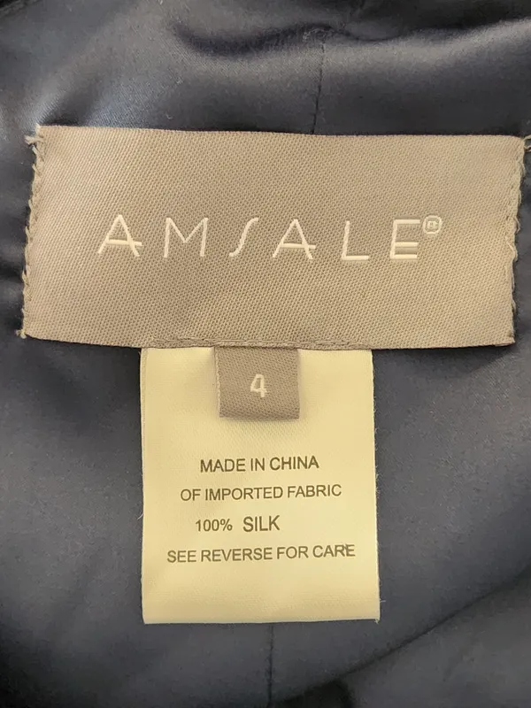 Amsale Navy 100% Silk One Shoulder Formal Maxi Dress Size 4 Wedding Guest Dress - Image 9