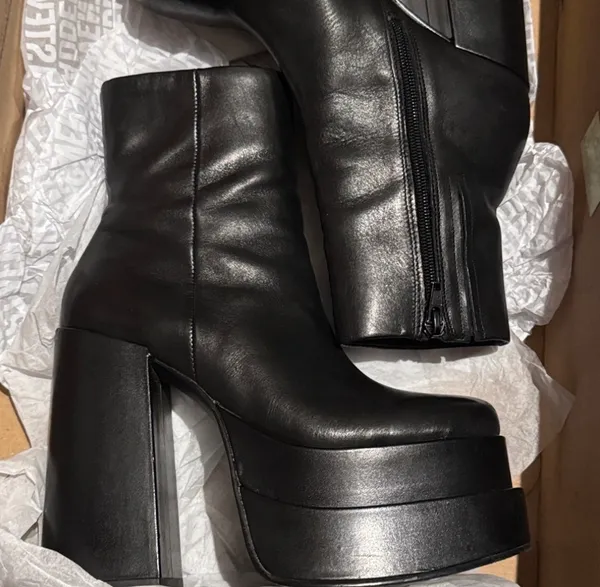 Steve Madden black leather cobra boots 2021 heeled platform booties bratz 6 - Image 4