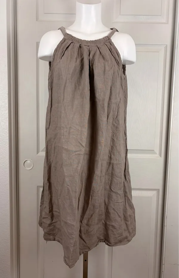 New Mode SRL taupe linen halter neck shift dress *no size* - Image 2