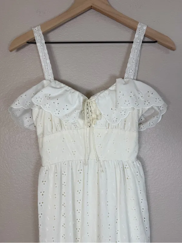 Roberta Vintage 70’s White Cotton Eyelet Lace Tiered Maxi Sundress 7 Cottage - Image 2