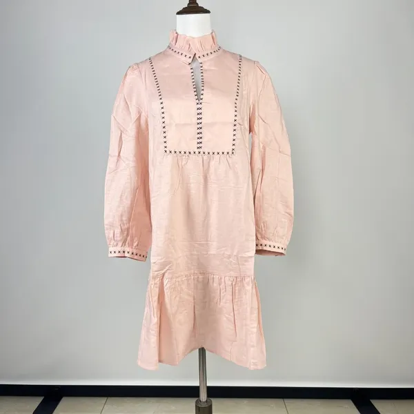 NWT Tuckernuck Bermuda Pink Palmerston Dress sz S Long Sleeve Linen Blend Mini - Image 3