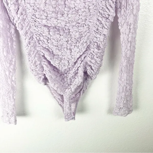 INTIMATELY FREE PEOPLE Lavender Sheer Long Sleeve Mock Neck Bodysuit Small Boho - Image 6