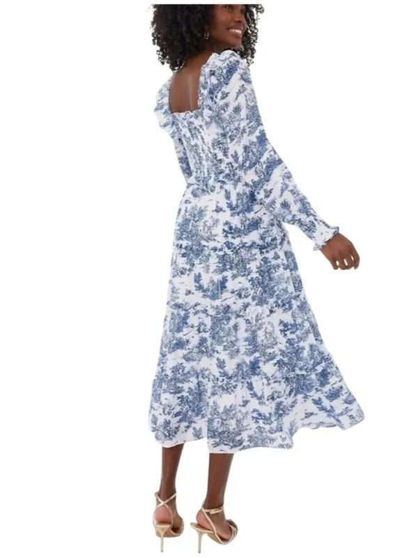 Hyacinth House Long Sleeve Georgina Midi Dress in Blue Toile XXSmall New Womens - Image 2
