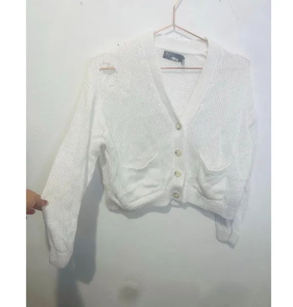 POLO RALPH LAUREN White Linen Blend Long Sleeve Knit Button Front Cardigan M - Image 4