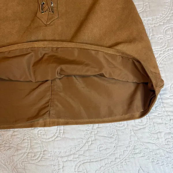 Abercrombie and Fitch Brown Faux Suede Mini Skirt Lace-up Front Size 2 - Image 4