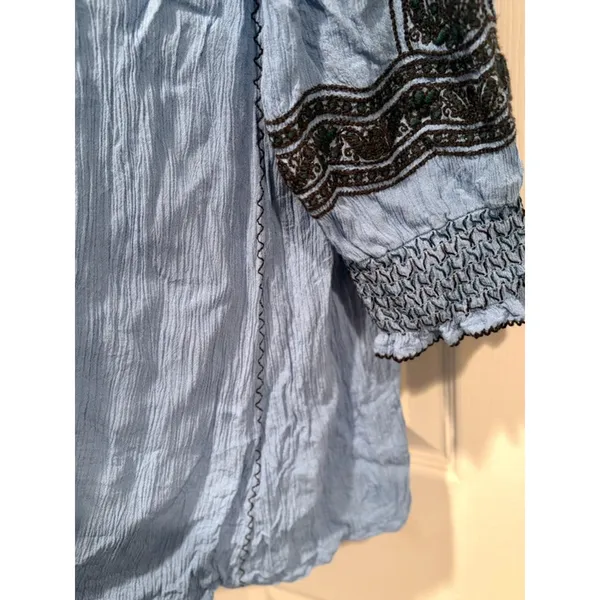 Free People Blue Embroidered Tunic Top‎ S Boho Peasant Tassel Mini Dress Blouse - Image 5