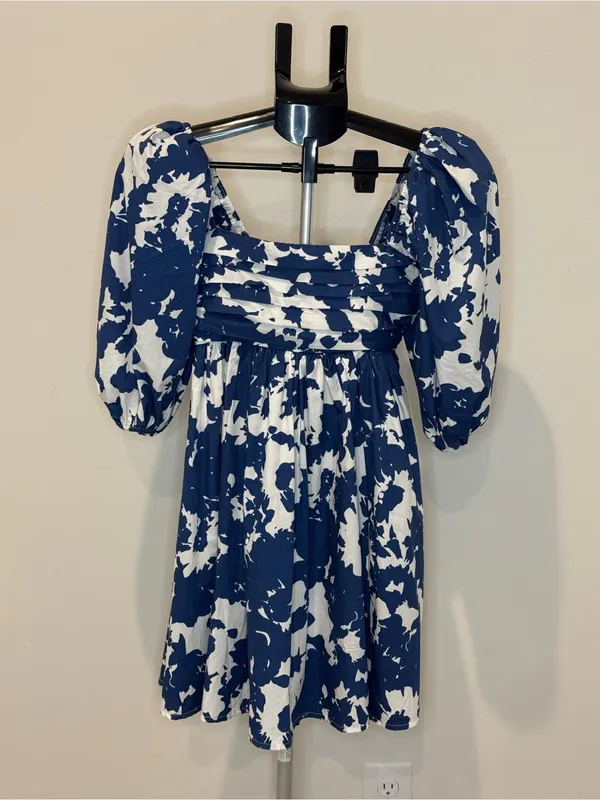 Abercrombie & Fitch Blue & White Floral Puff Sleeve Mini Dress XXS - Image 2