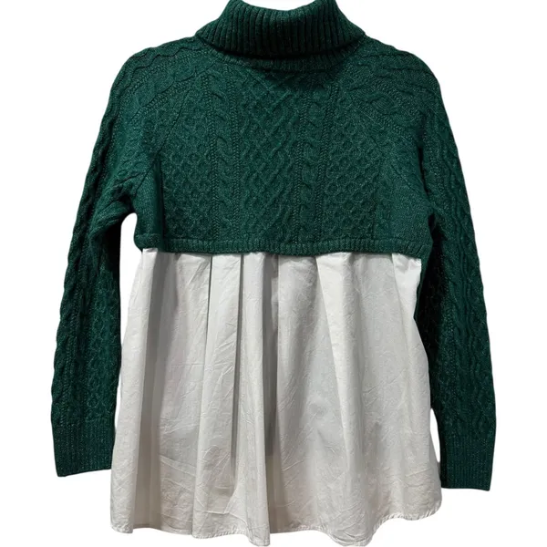 Anthropologie‎ Turtleneck Green Cableknit Twofor Relaxed Chunky Sweater Size XS - Image 2