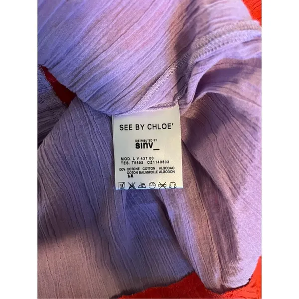 See by Chloe Striped Multi Color Cotton Crinkle Midi Dress‎ Size 2 - Image 4