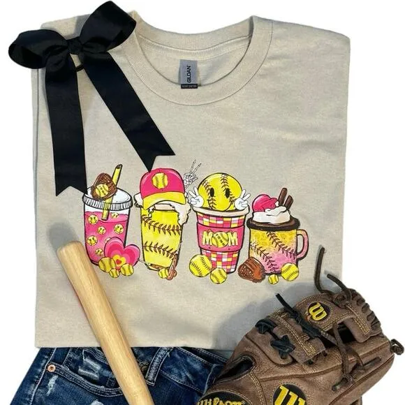 Softball Mom Cups Small Sand Women's Short Sleeve T-Shirt - Image 2