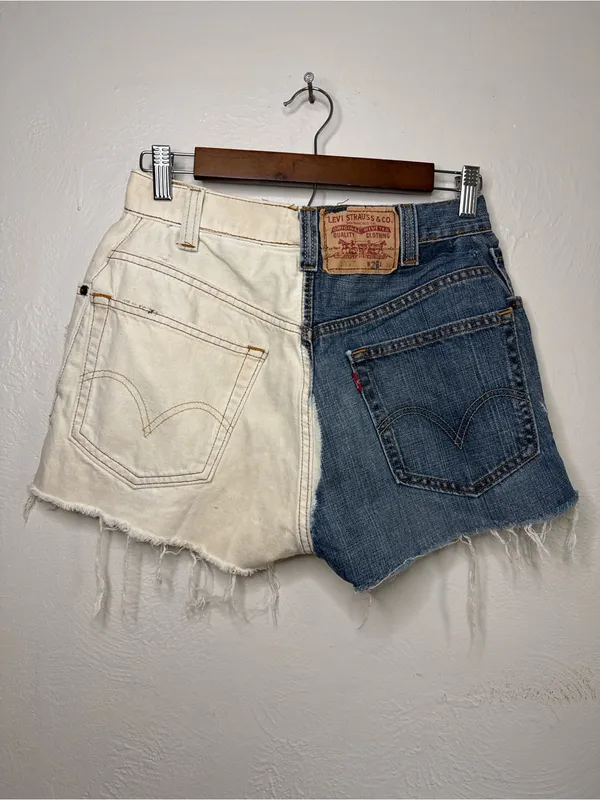 Vintage Levi’s Reworked Two Tone Distressed Denim Shorts - Image 2