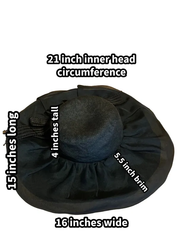 Vintage Adolfo Ii Black Wide Brim Linen Hat With Striped Bow - Image 12