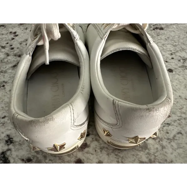 Jimmy Choo White Leather Low Top Gold Star Sneakers Shoes 35.5 5.5 - Image 7