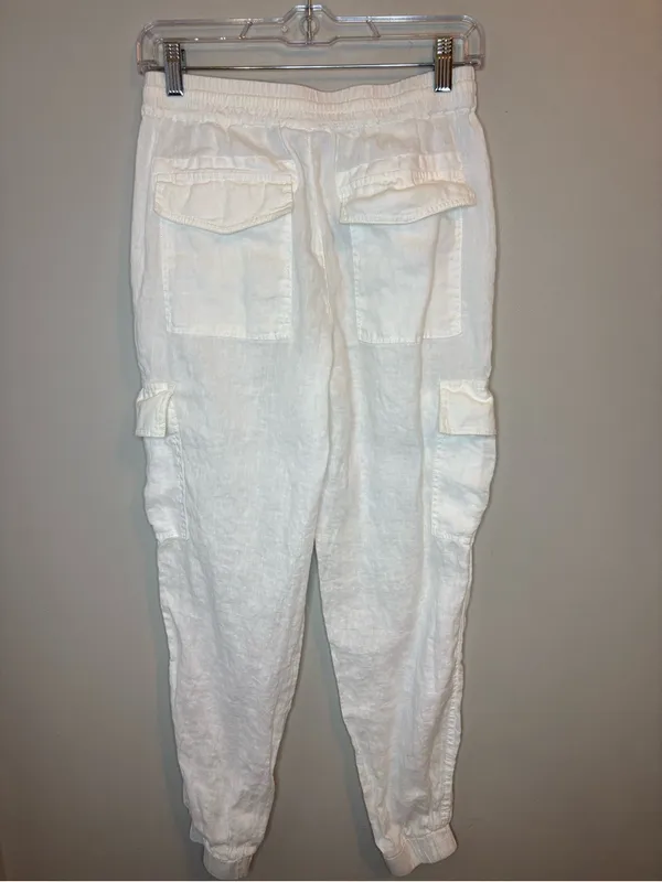Magaschoni White 100% Linen Cargo Jogger Pants Size S Drawstring - Image 3