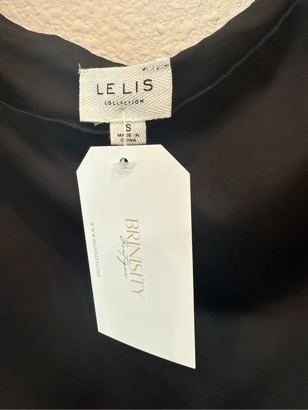 Lelis Collection Black Satin Side Tie Mini Dress Small NWT Elegant Draped - Image 5