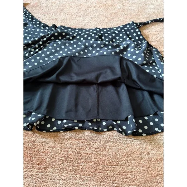 Blue Par Polka Dot Wrap Skater Skirt Black White Retro Pinup M - Image 5