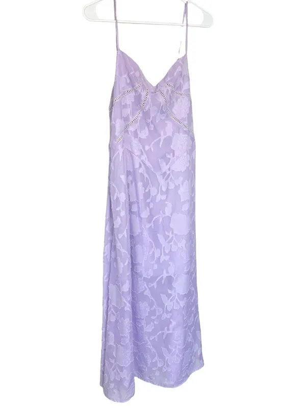 Lavender Floral Jacquard Lace Up Back Midi Dress Wedding Guest M - Image 2