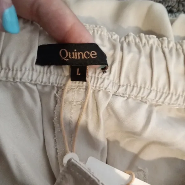 Quince Vintage Wash Tensel Drawstring Cargo Womens Pants Shale Color Sz Large - Image 2