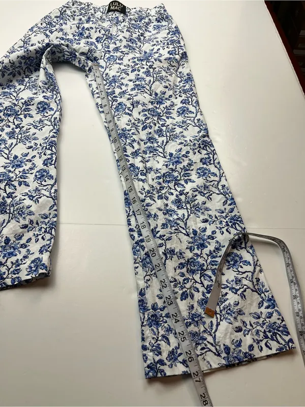 Lulu Mac Blue White Floral Womens XS Pull-on Cotton Pants Pockets Sleep Casual‎ - Image 6
