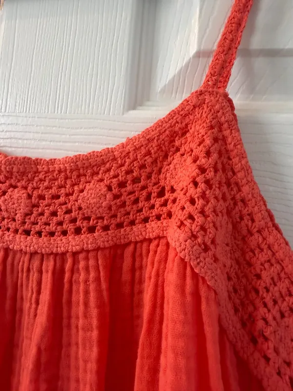 Michael Stars Dahlia Waist Tie Tank Top Orange Crochet Detail Size Small New NWT - Image 3