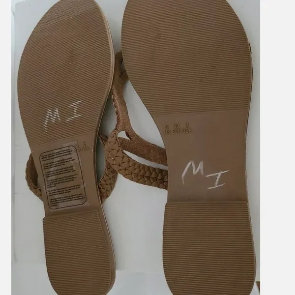 Primark Women's Braided Leather Flip Flops Sandals‎ Brown Tan Size 7 NWOT - Image 3